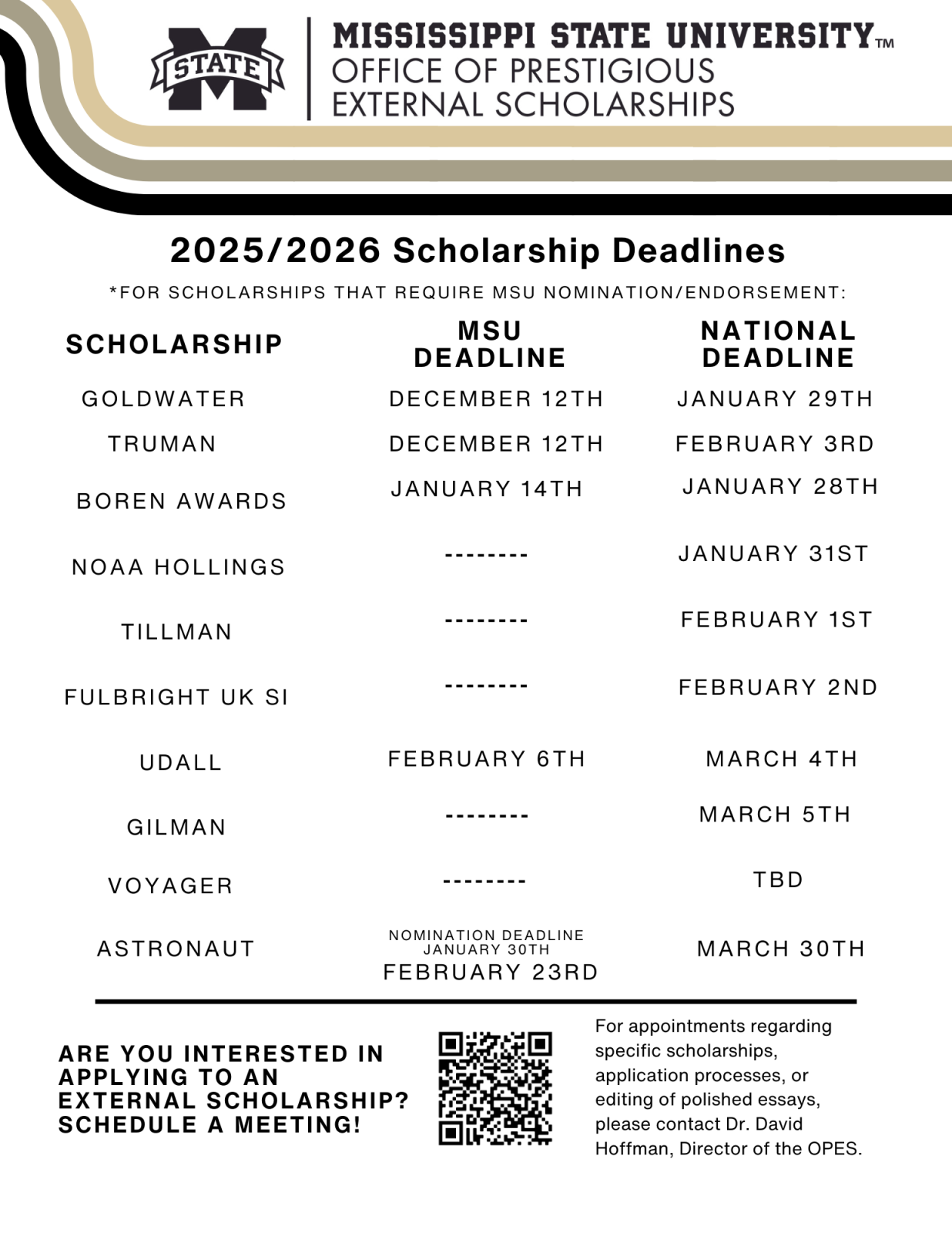 Spring 2026 Deadlines