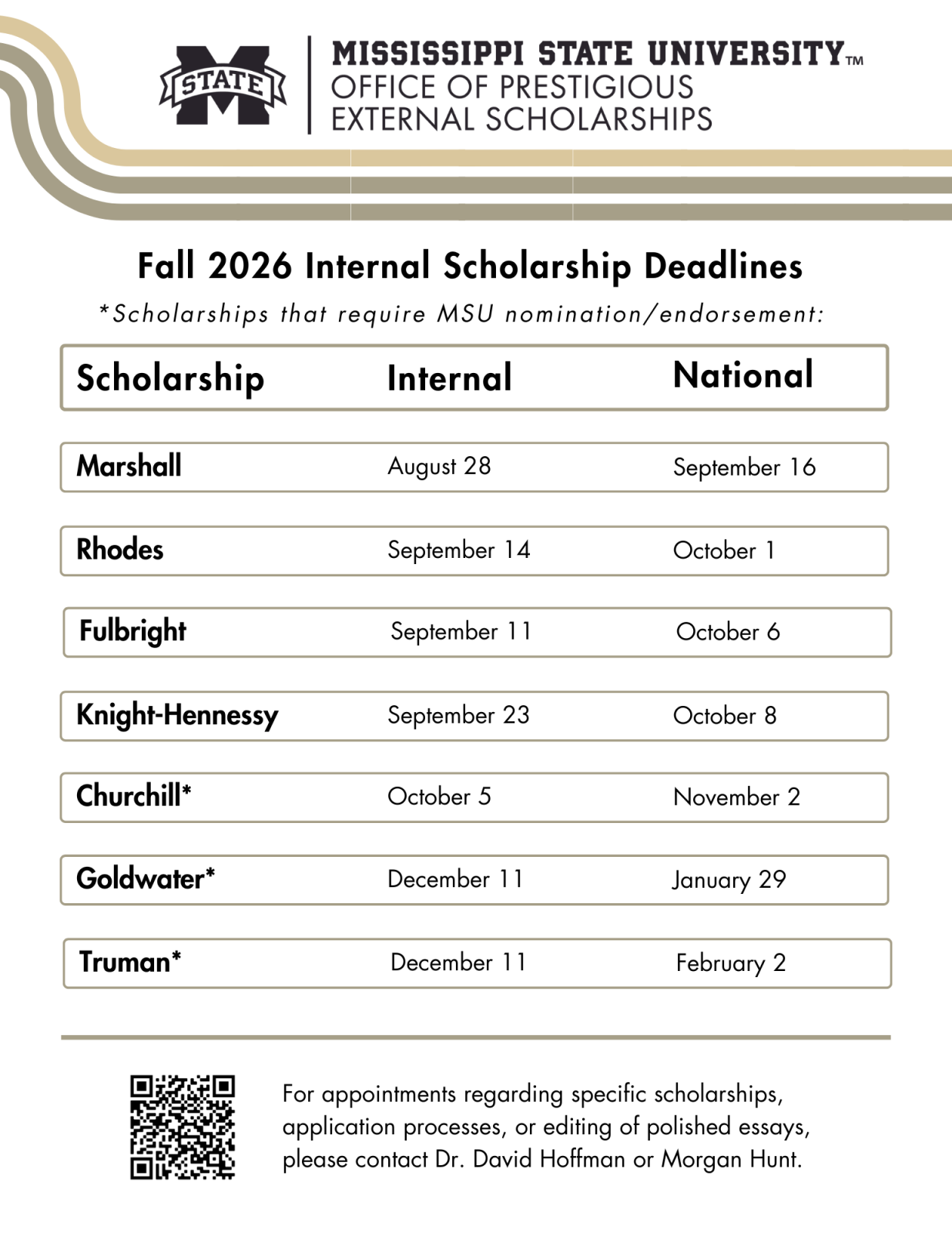 Fall 2026 International Scholarship Deadlines