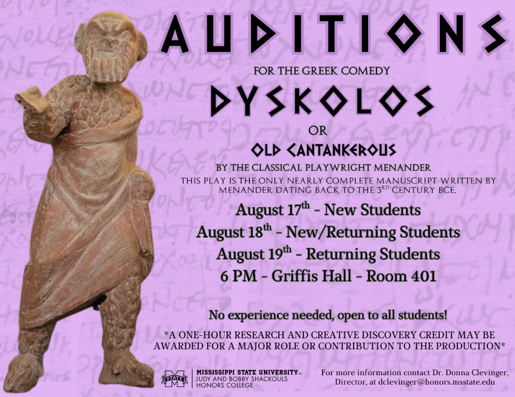 Auditions: Dyskolos or Old Cantankerous